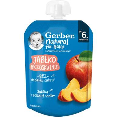 Gerber Natural for baby Храна за бебета Пюре от ябълка и праскова, 80g, пауч - 11605_Gerber.png