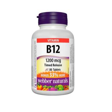Витамин B12 с удължено освобождаване 1200 мг 80 таблетки Webber Naturals - 24991_webber.png