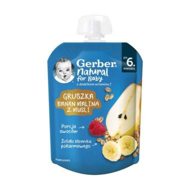 Gerber Natural for baby Храна за бебета Пюре от круша с мюсли от 6-ия месец, 80g, пауч - 11607_Gerber.png
