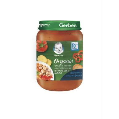 Gerber Organic Храна за бебета Пюре от сладък картоф и пилешко от 10-ия месец, 190g - 11637_Gerber.png