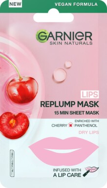 Garnier skin naturals replump cherry хартиена маска с грижа за устни 5гр - 4665_ReplumpMASKlips[$FXD$].jpg