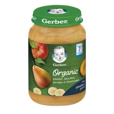 Gerber Organic Храна за бебета Пюре от банан, ябълка, круша и праскова от 7-ия месец 190g - 11639_Gerber.png