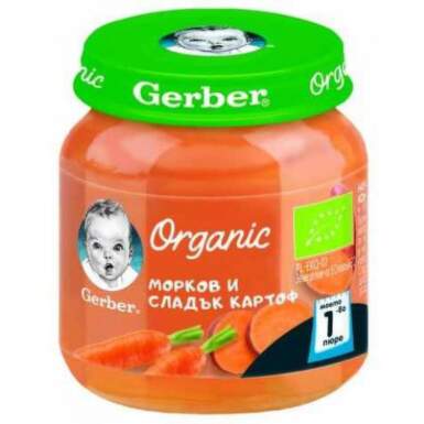 Gerber Organic Храна за бебета Пюре от морков и сладък картоф моето 1-во пюре, 125g, бурканче - 11848_gerber.png