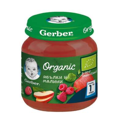 Gerber Organic Храна за бебета Пюре от ябълки и малини моето 1-во пюре, 125g, бурканче - 11849_gerber.png