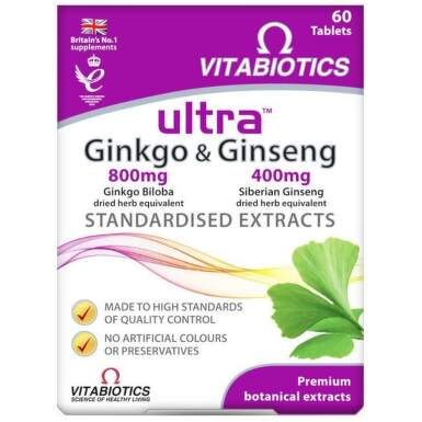 Vitabiotics Ултра гинко + жен шен таблетки за памет и оросяване х 60 - 8868_vitabiotics.png