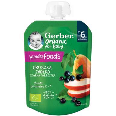 Gerber Organic Храна за бебета Пюре от круша, ябълка, касис 80g, пауч - 11852_gerber.png