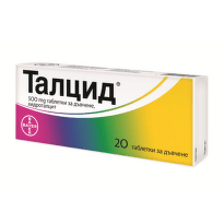 Талцид дъвчащи таблетки при киселини, подуване, гастрит и язва  500мг х20 Bayer