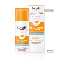 Eucerin oil control оцветен слънцезащитен гел-крем за лице spf50+ тъмен, 50мл
