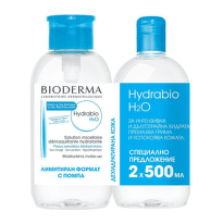 Bioderma hydrabio H2O мицеларна вода за дехидратирана кожа 500 мл +100 мл промо комплект