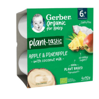 Gerber Organic Десерт Ябълка, ананас и кокосов мус от 6-ия месец 4 бр. в опаковка 360гр