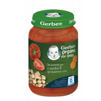 Gerber Organic for baby Храна за бебета Пюре от зеленчуци и пуйка от 6-ия месец, 190g