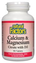Калций, Магнезий, Витамин D+Калий и Цинк таблетки за здрави кости, стави 526мг х90 Natural Factors