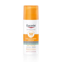 Eucerin oil control оцветен слънцезащитен гел-крем за лице spf50+ светъл, 50мл